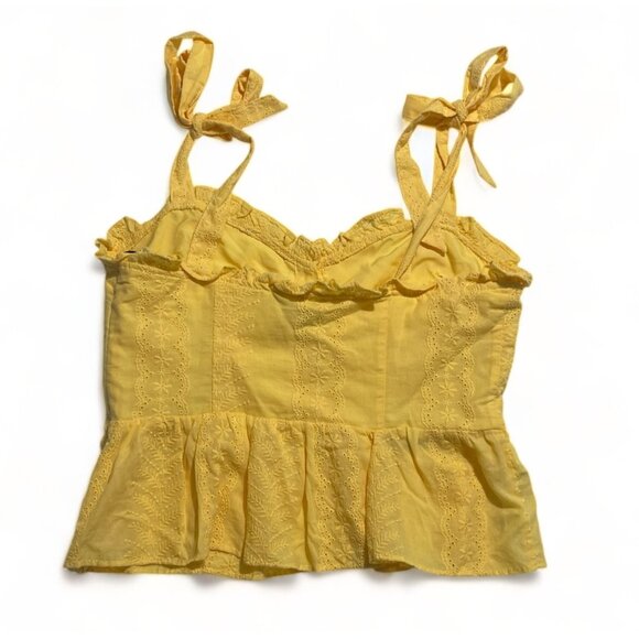 Forever 21 Juniors' Yellow Embroidered Lace Button Front Sleeveless Blouse - Picture 8 of 9